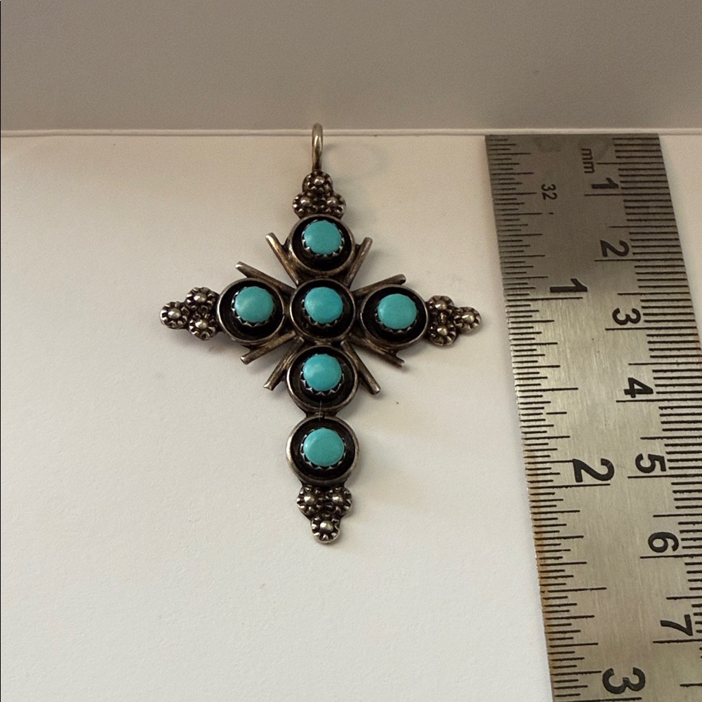 Turquoise and Silver Cross Pendant